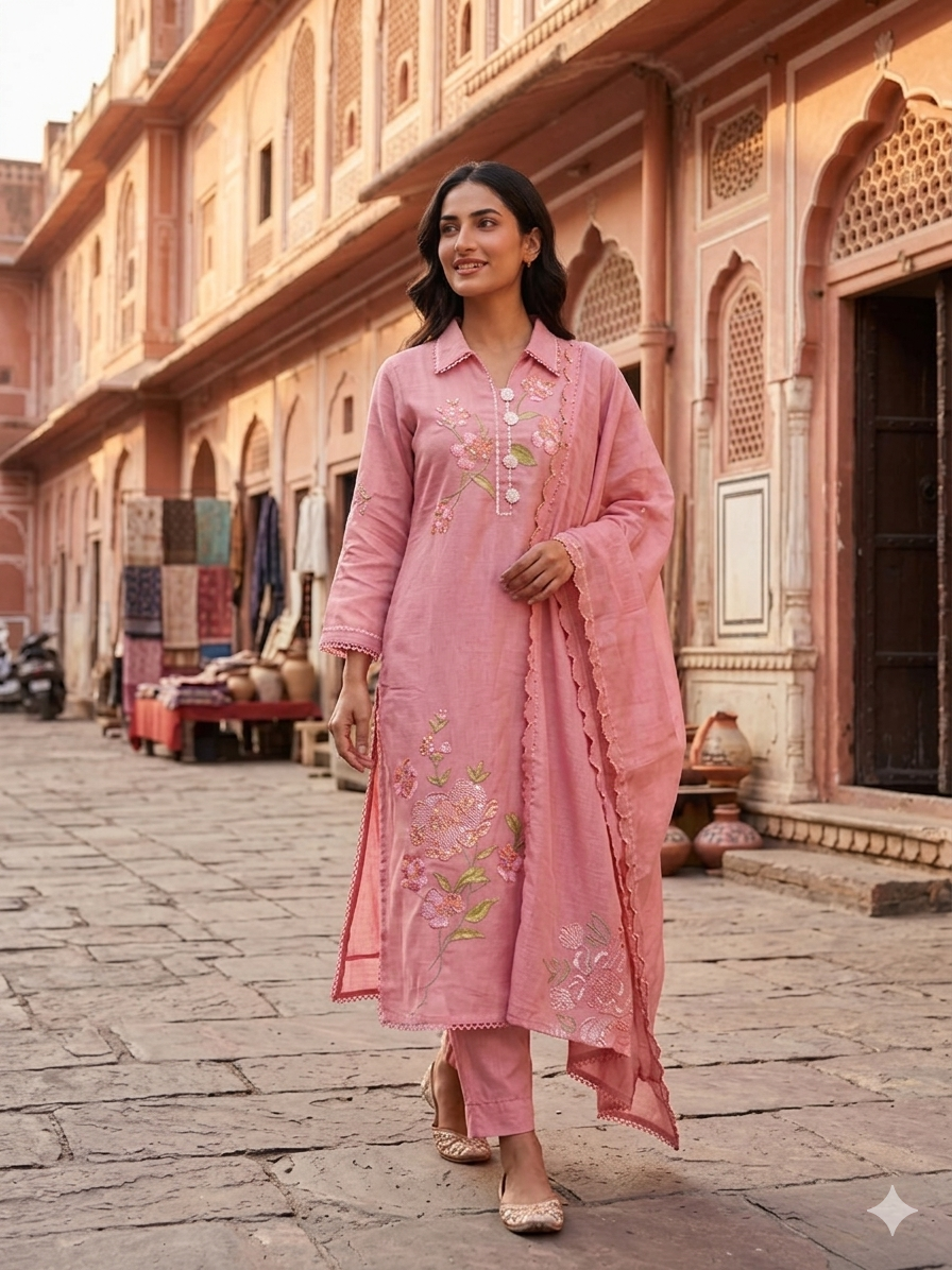 Rose Petal Embroidered Kurta Set