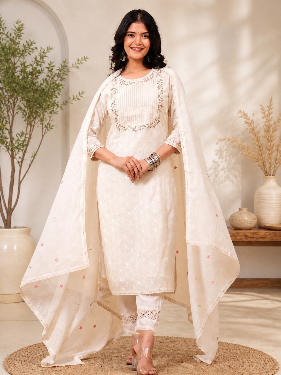 Ivory Elegance Cotton Three Piece Suit