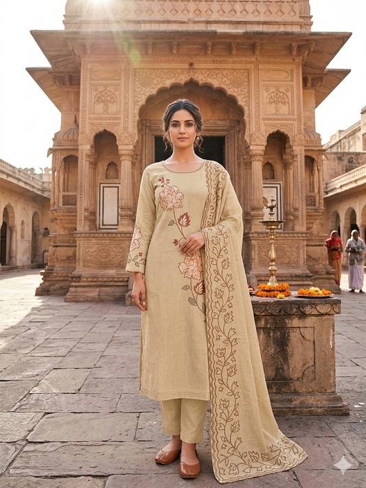 Beige Floral Suit